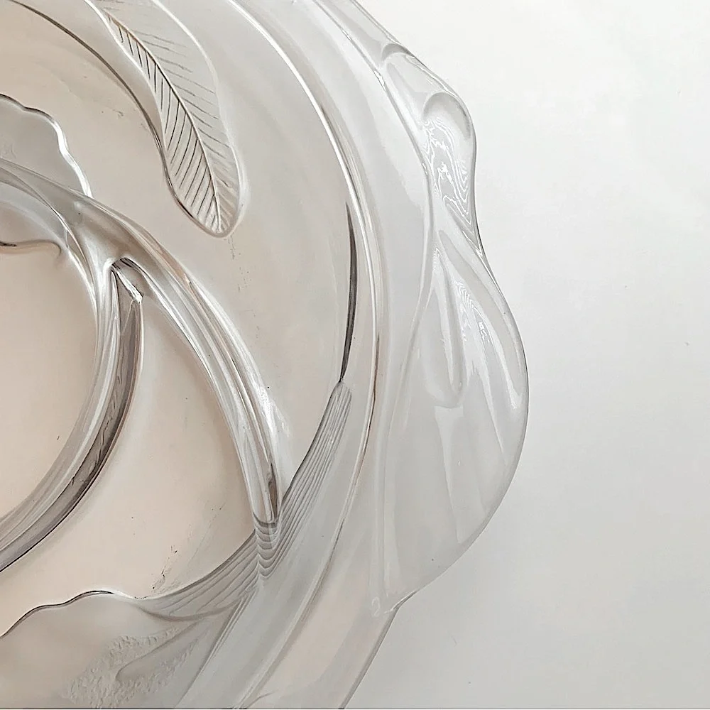 Etched and frosted Calla Lily round four section glass serving platter